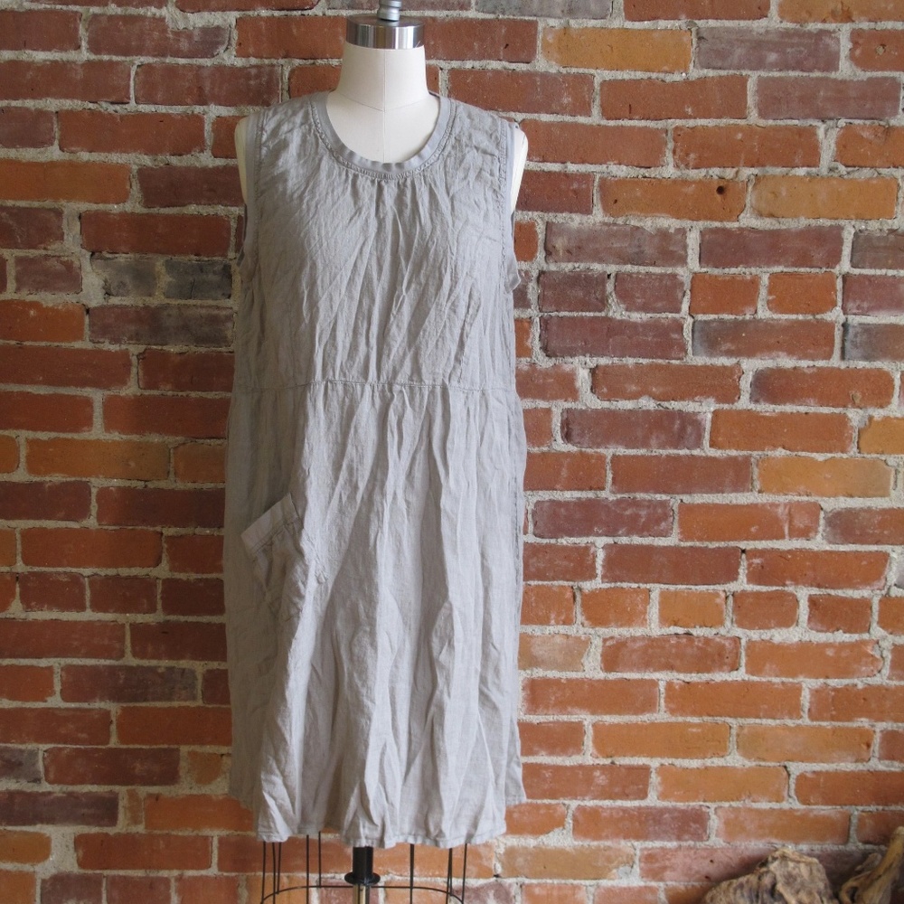 Flax Linen Crinkle Look Work/Play Sleeveless Dress